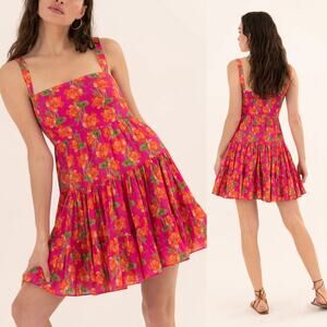 NWT Borgo de Nor Freddie Floral Print Voile Sugar Tip Small Fuschia Mini Dress